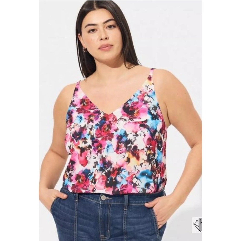 Torrid Floral V-Neck Cami Tank Top Adjustable Straps Multicolor Plus 4X NWT